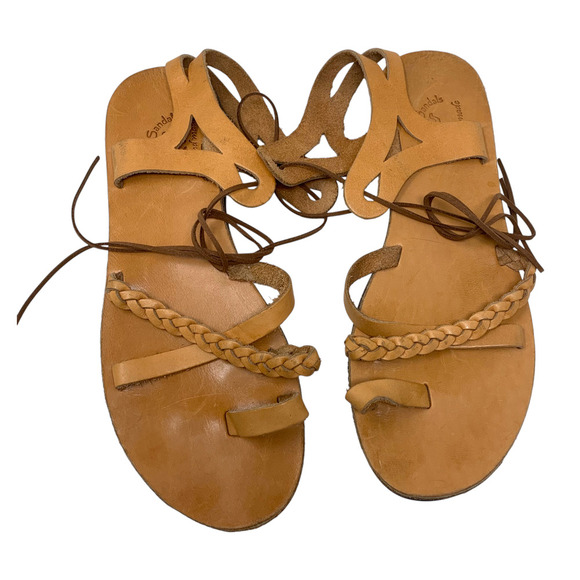 Jerusalem Sandals Ramah Sz EU 42 US 11 Light Brown Leather Ankle Tie Handmade - Picture 3 of 7